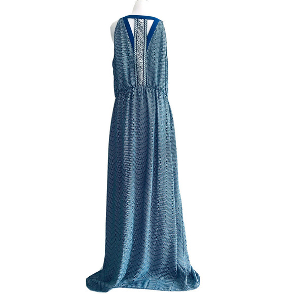 Lucky Brand | Women's Blue Sleeveless A-Line Maxi Chevron Dress Size XL - Picture 4 of 15